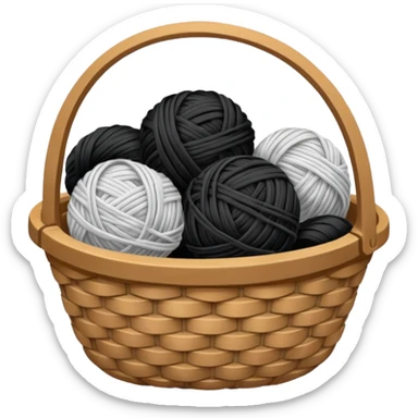 A basket with tangled black and white yarn spilling slightly over the side. sticker