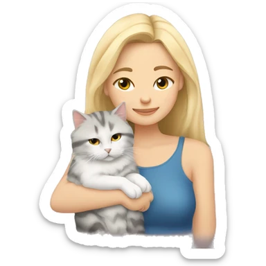 Blonde girl snuggling a Siberian cat  sticker