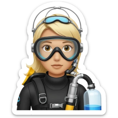 scuba diving girl blonde with oxygen tank sticker