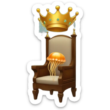 brown jellyfish sitting on throne with crown money sticker