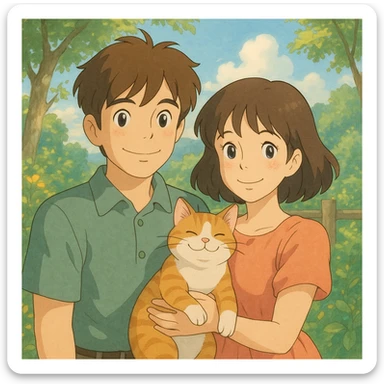 couple with pet posing for photo sticker