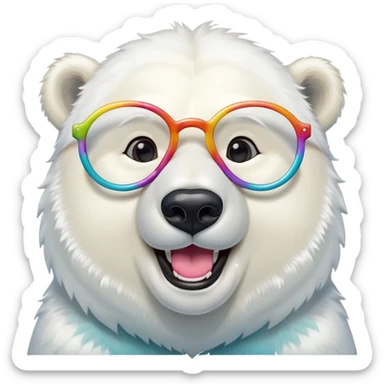 laughing polar bear headshot wearing large multicolored extravagant glasses sticker