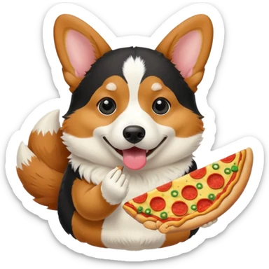 black tri-color corgi eating pizza sticker
