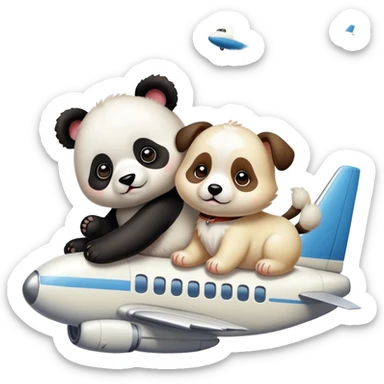Panda and cream coloured puppy dog on plane sticker