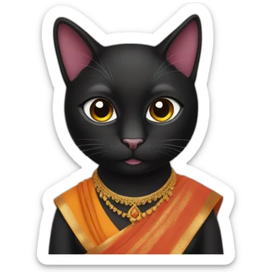 Black cat wearing saree sticker