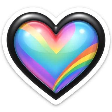 holographic black heart with a rainbow bow and heart pattern on the bow sticker