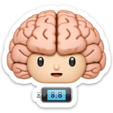 brain emoji with a low battery logo sticker
