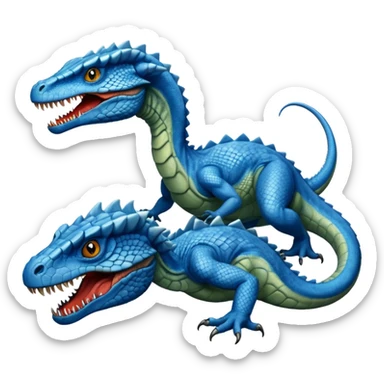 blue hydra, strong reptilian body, like a dinosaure, not like a snake,  with 3 heads rising from its neck sticker
