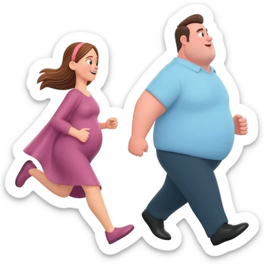 pregnant women runinng after a fat man sticker