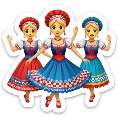 Cinematic Realistic Linđo Dance Emoji, depicted as a traditional Croatian folk dance with lively movements and colorful costumes, rendered with dynamic textures and vibrant festive lighting that captures its cultural vibrancy. sticker