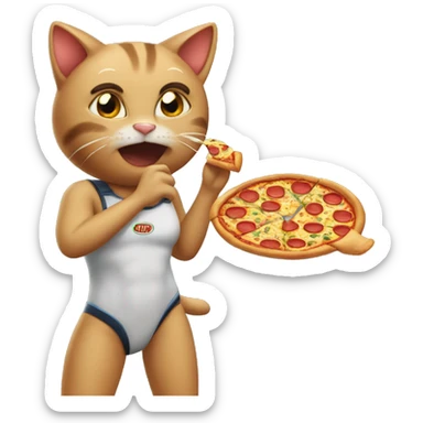 A cat eatin pizza and she gets dirty with pizza on her seeatsuit sticker