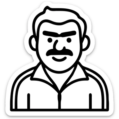 Recep İvedik, simplified icon, bold features, red tracksuit, mustache, unibrow, playful look sticker