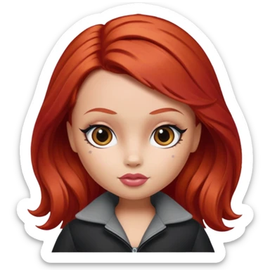 Bratz doll with red hair and a mole sticker