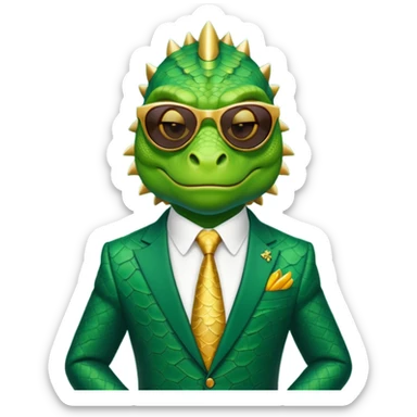 rich capitalist iguana king gold sunglasses sticker