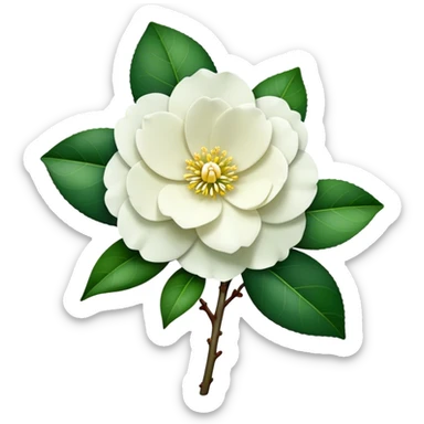 single Camellia flower, stem sticker
