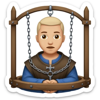 guy in stocks medieval torture device sticker