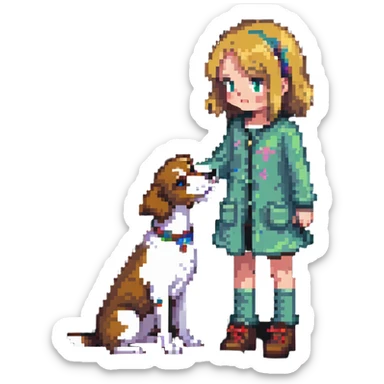 girl petting dog, friendship sticker