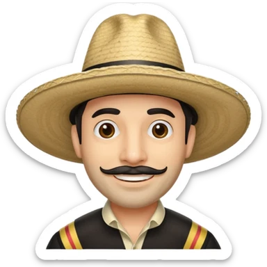 A happy fair skinned Colombian man with minimal facial hair wearing a black and beige stripped Colombian sombrero sticker