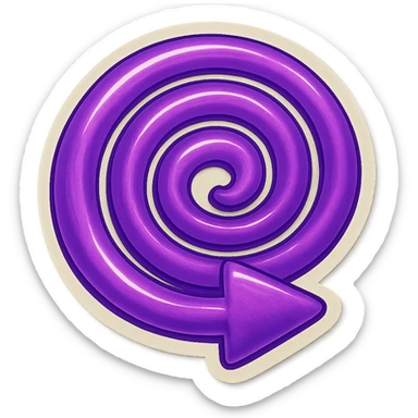 Create a retro sticker style arrow that curves 1080 degrees (three full circles) from tail to point, matching the reference style and color. sticker