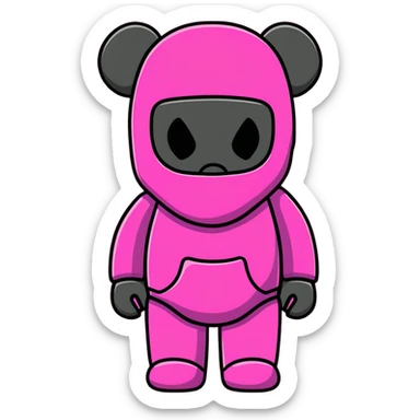 Cool Bearbrick toy wearing a pink balaclava with KAWS signature X eyes visible through the mask openings sticker