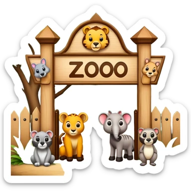 a zoo entrance sign with animals peeking out sticker
