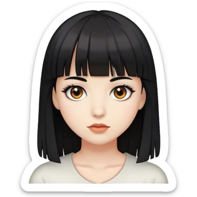 Female with brown eyes, black hair, bangs, and white skin.  sticker