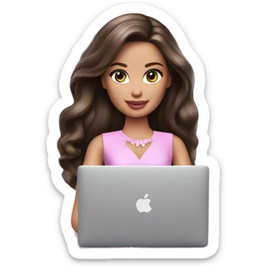 Beautiful Barbie brunette fair skin typing on a macbook sticker