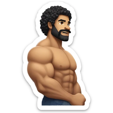 muscular bicep flexing, tight black curly hair, sandy brown skin, thin stash and beard. sticker
