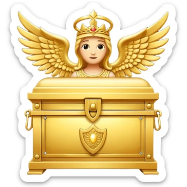 the Ark of the Covenant, ornate golden chest with cherubim, glowing sticker