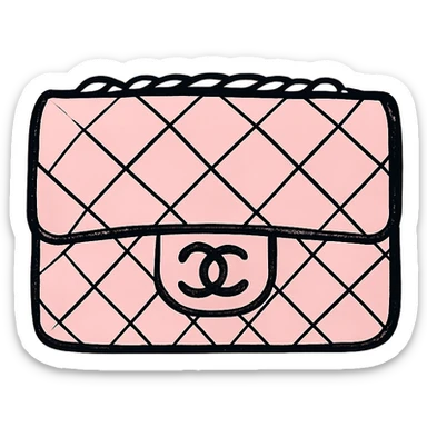 pink Chanel purse with quilted pattern, hand-drawn black outline icon style, no fill sticker