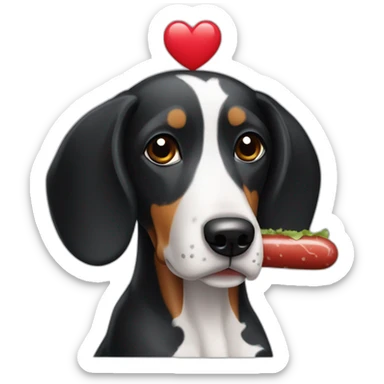 Perro salchicha mini muy tierno, su cabeza es negra y con pelaje negro de dalmata y un corazón  sticker