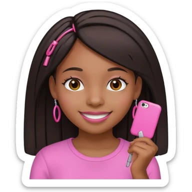 a black girl with straight hair and pink clips in the front sticker