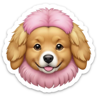 A dog wearing a pink plan puff hobbie sticker