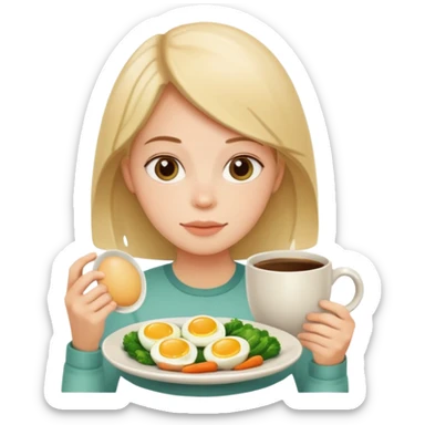 plate with eggs and veggies,  on the side coffee in cute mug sticker