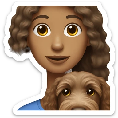 Dark brown labradoodle with brown haired woman sticker