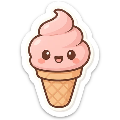 pink ice cream cone, happy and adorable, chibi style sticker sticker