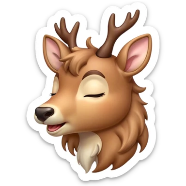 Cinematic Cute Yawning Deer Portrait Emoji, Head tilted slightly with a dramatic, wide-open yawn, revealing a soft, dappled coat and elegantly drooping ears, eyes barely open in drowsy contentment, Simplified yet irresistibly adorable features, highly detailed, glowing with a soft, cozy glow, high shine, relaxed yet expressive, stylized with a touch of natural whimsy, bright and endearing, soft glowing outline, capturing the essence of a sleepy yet affectionate deer, so drowsy it feels like it could stretch right out of the screen and curl up for a nap! sticker
