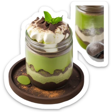 matcha tiramisu overnight oats in a glass sticker