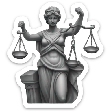 Grey statue of Justitia with scale and blindfold sticker
