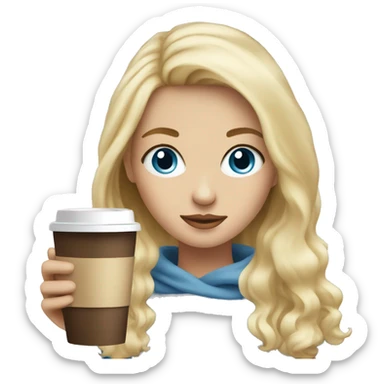 Blonde girl with blue eyes holding a coffee  sticker