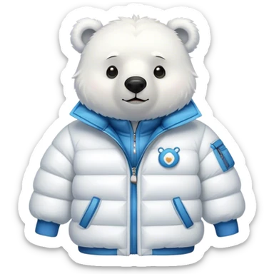 A white bear with a white jacket PUFFER, with a simple design and a nice style sticker