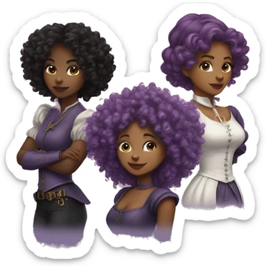 Three musketeers dark black women lilac curly hair sticker