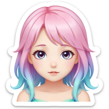 Gorgeous Beautiful Blushing Petite Colorful-Shiny-Pastel-Fairy-Anime-Girl with beautiful gradient pastel hair aesthetic sticker