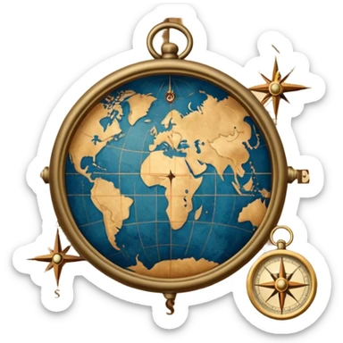 mundo, mapa, brújula sticker