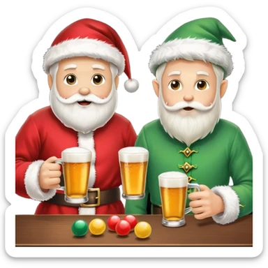 Santa and elf  playing beer pong at party sticker
