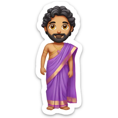 south indian girl with straight hair wearing lavender saree marrying south indian guy with curly hair and beard wearing dhoti sticker