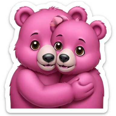 Friends Couple of Happy pink bears cuddling  sticker