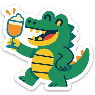 smiling crocodile toasting with a Bombardino glass cheerful and colorful sticker