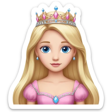 Princess with long blonde hair, pink dress and tiara, also blue eyes sticker