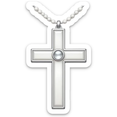 Elegant emoji icon of a white cross made of white beads, glossy surface, and white bead chain subtle shadows, pure white palette sticker